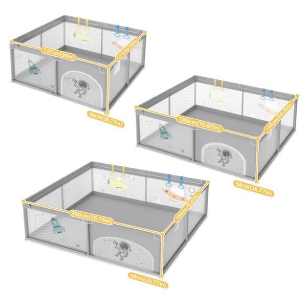 XMTECH Barn Kabelgitter Baby Lekhage 200cm inklusive träningsarmband Ocean ball Grå