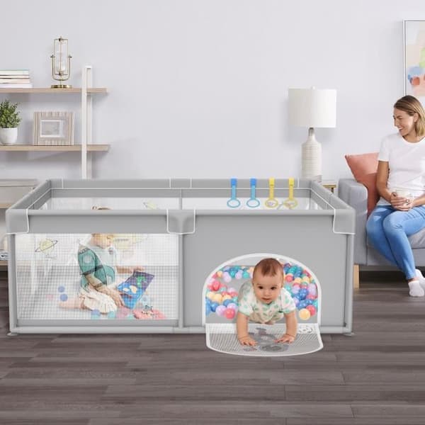 XMTECH Barn Kabelgitter Baby lekhage 180cm inklusive träningsrem Ocean ball Grå