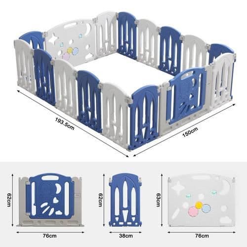 LARS360 Baby lekhage 16 paneler (14+2), XL lekhage Gate Säkerhetsstaket, inomhus och utomhus hopfällbar plast baby lekhage