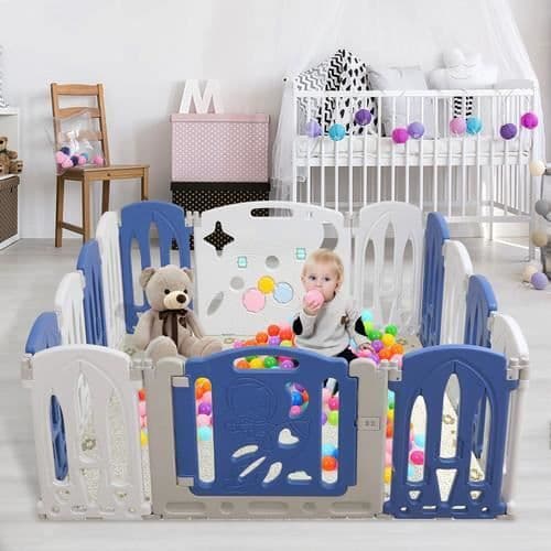 LARS360 Baby lekhage 14 paneler (12+2), XL lekhage Gate Säkerhetsstaket, inomhus och utomhus hopfällbar plast baby lekhage