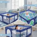 Miniatyrbild 4 av 4: XMTECH Baby lekhage med 30 bollar, Säkerhetslekhage för barn i åldern 0 till 3 år med ventilerande mesh, 130x130x66cm, Blå