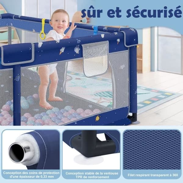LARS360 Baby lekhage 130cm x 130cm x 66cm, Sängstång Barnskyddsbarriär, Stor säkerhetslekplats - Blå