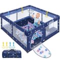 Miniatyrbild 1 av 4: LARS360 Baby lekhage 130cm x 130cm x 66cm, Sängstång Barnskyddsbarriär, Stor säkerhetslekplats - Blå