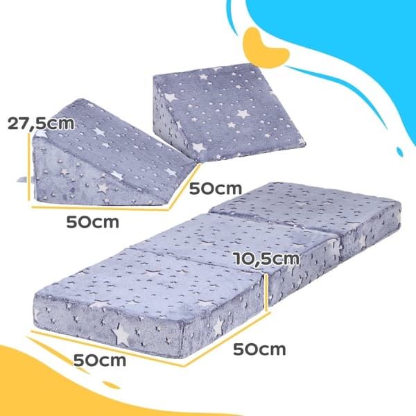 Rootz Legesofa til børn - Transformerende 5-delt sæt - Trapper & forhindringsbane - Stjernemønster - Højdensitetsskum - Nem rengøring - 50W x 50D x 27