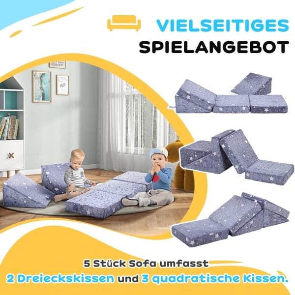 Rootz Legesofa til børn - Transformerende 5-delt sæt - Trapper & forhindringsbane - Stjernemønster - Højdensitetsskum - Nem rengøring - 50W x 50D x 27