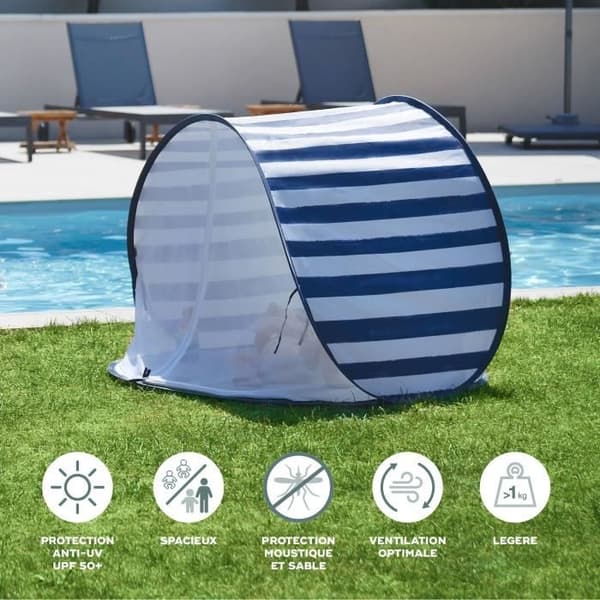 Babymoov Anti-UV tält SPF 50+ Randigt - Integrerat myggnät