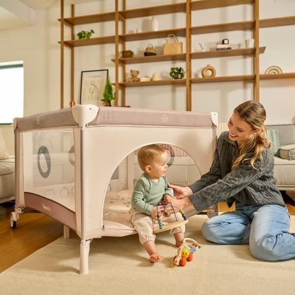 Bebisäng LIONELO Bonnie - Upp till 15 kg - 100x100 cm - Sid åtkomst - Dragkedja - Transportväska - Mörkgrå