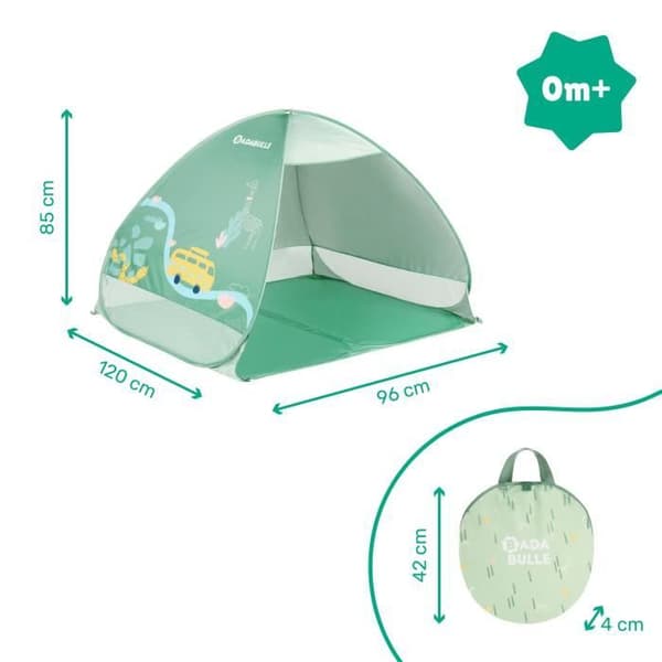 BADABULLE Anti-UV babytält, stort strandtält, högt solskydd SPF 50+, popup-system, grönt
