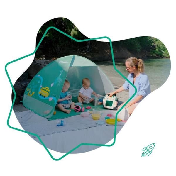 BADABULLE Anti-UV babytält, stort strandtält, högt solskydd SPF 50+, popup-system, grönt