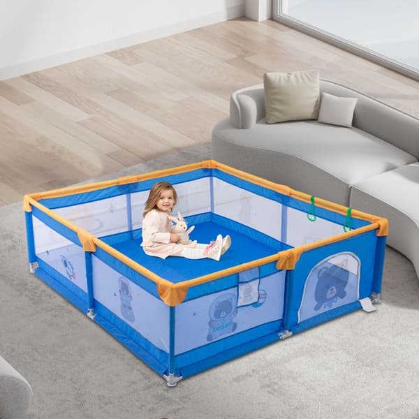 Bebisparker med 60 bollar - Med matta - 2 dragringar - Bärbar aktivitetscenter för barn - 180x200x65cm - Blå