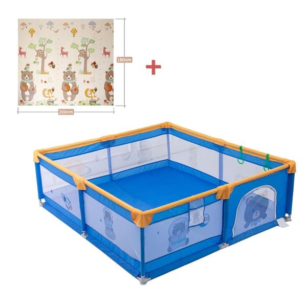 Bebisparker med 60 bollar - Med matta - 2 dragringar - Bärbar aktivitetscenter för barn - 180x200x65cm - Blå