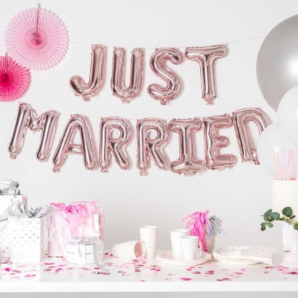 Bröllopsfolieballonger - Just Married - Rosa - 36cm