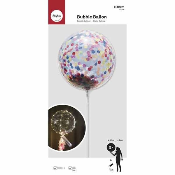 Transparent bubbelballong 40 ± 4cm ø - RAYHER - set om 3 - för vuxna