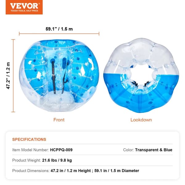 Inflatable Bumper Ball, Hållbar PVC, Säker för Utomhuslek,blå och klar