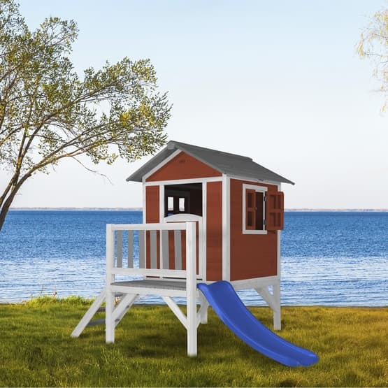 Playhouse Lodge XL Scandinavian Red - Blue Slide