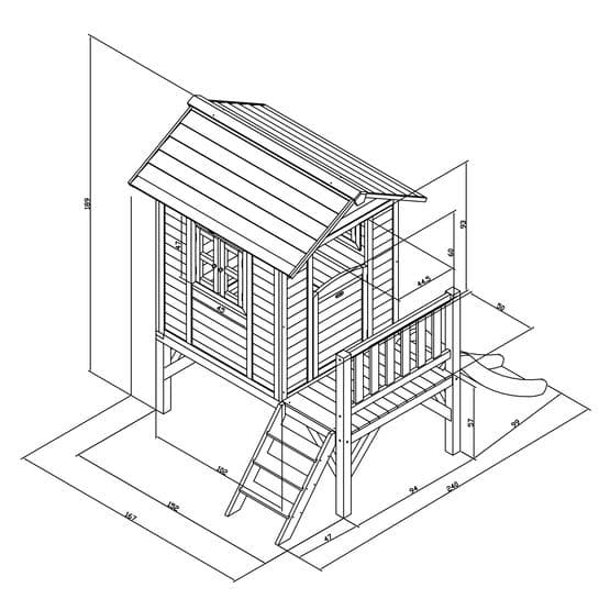 Playhouse Lodge XL Skandinavisk Rød - Lilla Rutsjebane