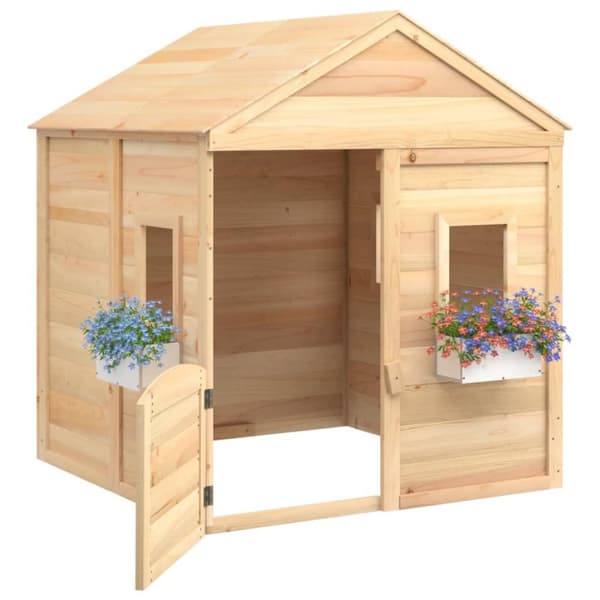 vidaXL Lekstuga med låsbar dörr och blomkrukor massivt granträ