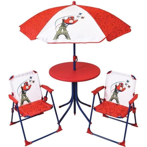 Trädgårdsmöbler - FUN HOUSE - Trädgårdsmöbler Paris 2024 Olympiska spelen Bord 46 x 46 cm 2 hopfällbara stolar parasoll 125 x 100