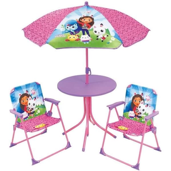 Trädgårdsmöbler - FUN HOUSE - Gabby trädgårdsmöbler och det magiska huset Bord 46 x 46 cm 2 hopfällbara stolar parasoll 125 x 100 cm