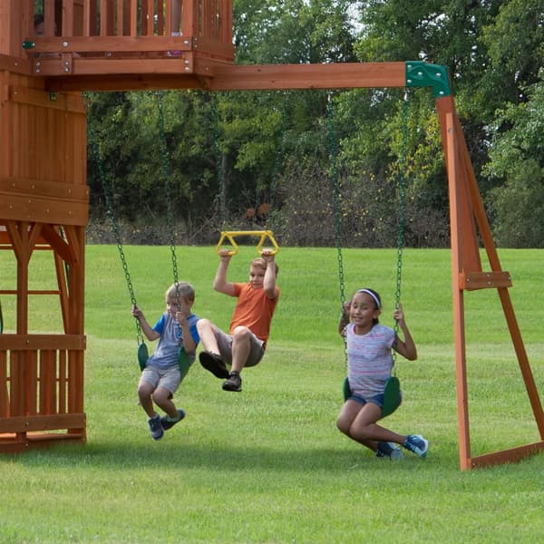 Backyard Discovery Skyfort II komplett lekställning, lekställning barn i trädgården | gungor, rutschkana, sandlåda, klättervägg | lekstuga i trä