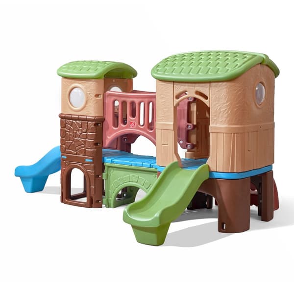 Step2 Clubhouse Climber Lekplats med 2 rutschkanor, klätterstege och kryptunnel | Lekstorn i plast för trädgård / utomhus