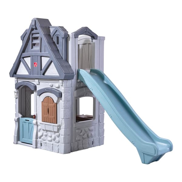 Step2 Enchanting Adventures Lekhus med rutschkana för barn | Lekhus av plast / plast för trädgård / utomhus | Inclusive kök, klocka och tillbehör
