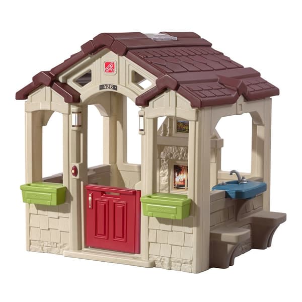 Step2 Charming Cottage Lekhus för barn | Lekhus av plast/plast för trädgård/utomhus | Inklusive kök, öppen spis, picknickplats, klocka och tillbehör