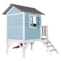 Miniatyrbild 4 av 7: AXI Beach Lodge XL Lekstuga blå med lila rutschkana | Lekstuga på styltor med veranda i FFC-trä | Små lekredskap för trädgården