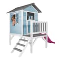 Miniatyrbild 5 av 7: AXI Beach Lodge XL Lekstuga blå med lila rutschkana | Lekstuga på styltor med veranda i FFC-trä | Små lekredskap för trädgården