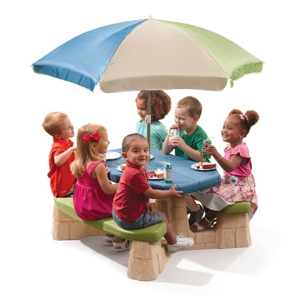 Step2 Aqua Picknickbord för 6 barn med parasoll | Picknickset för barn av plast / plast
