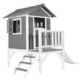 Miniatyrbild 2 av 6: AXI Beach Lodge XL Lekhus Grå med vit rutschkana | Lekhus på styltor med veranda i FFC-trä | Små lekredskap för trädgården