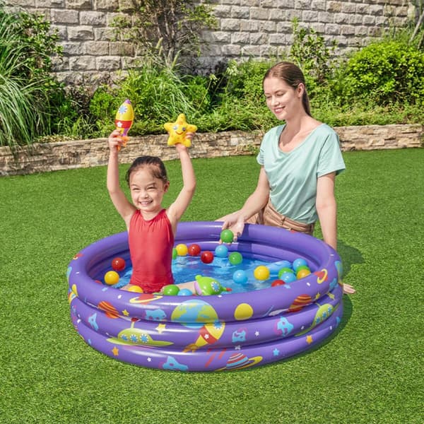 Bestway Uppblåsbar Barnpool 3 Ringar med Bollar 102x25 cm +2 År Inomhus och Trädgård 52466