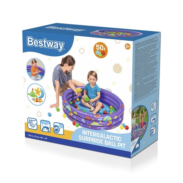 Bestway Uppblåsbar Barnpool 3 Ringar med Bollar 102x25 cm +2 År Inomhus och Trädgård 52466