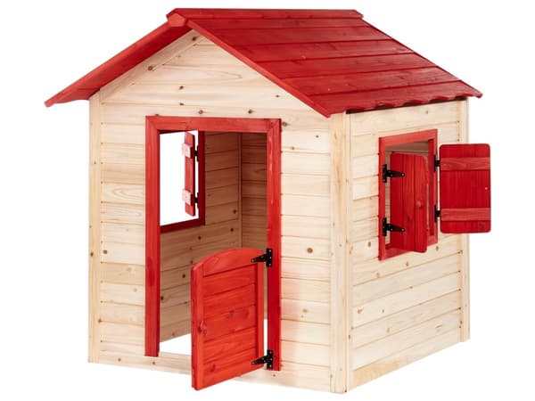 Lekehus til hagen Lyst tre 131 x 138 x 111 cm Rødt tak Lekestue for barn