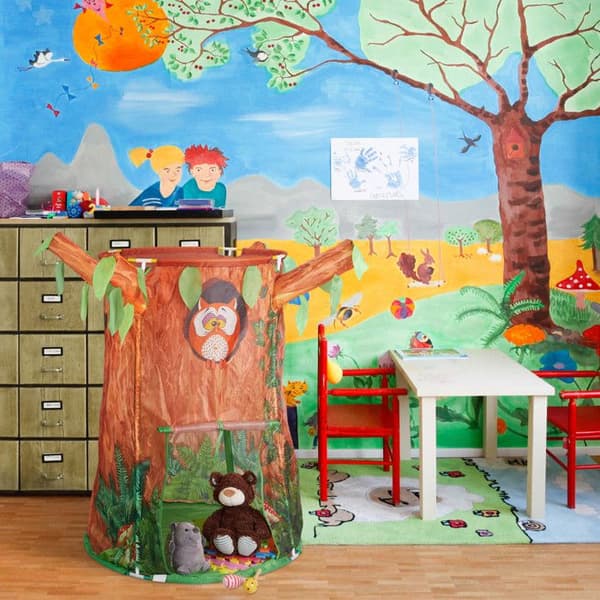 Relaxdays Tält barn, lekstuga, inomhus och utomhus, skog, HLP: 126 x 97 x 97 cm, brun/grön