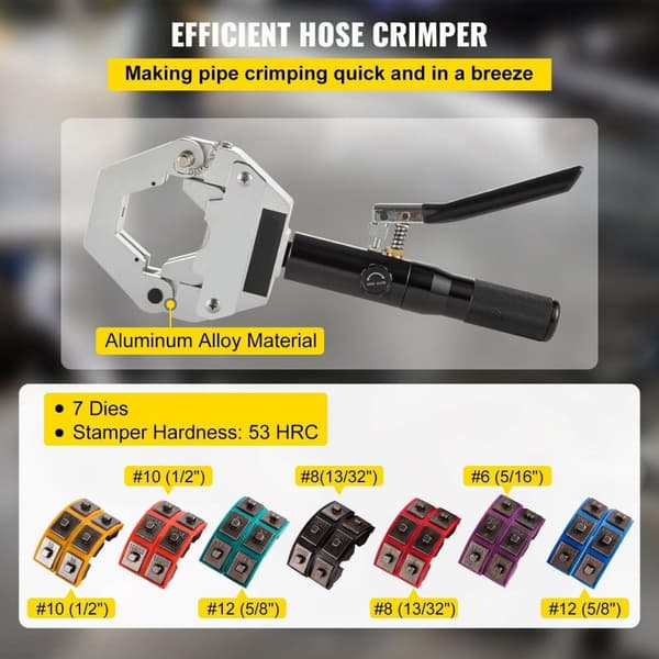 Allt-i-1 handhållen hydraulisk slangpress med 7 stansar,lätt att installera/bära