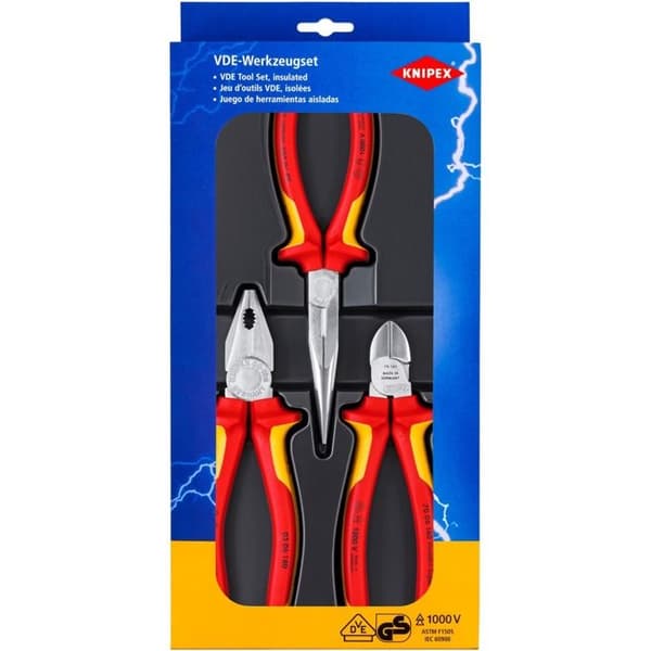 Set med 3 VDE Knipex tång - Tång - Röd - IEC 60900 DIN EN 60900 ASTM F1505 standarder - Typ 00 20 12