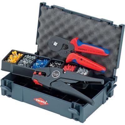 Crimpsortiment med avskalningstång och presstång - KNIPEX - 97 90 10 - Svart - Avisolering - 180 mm