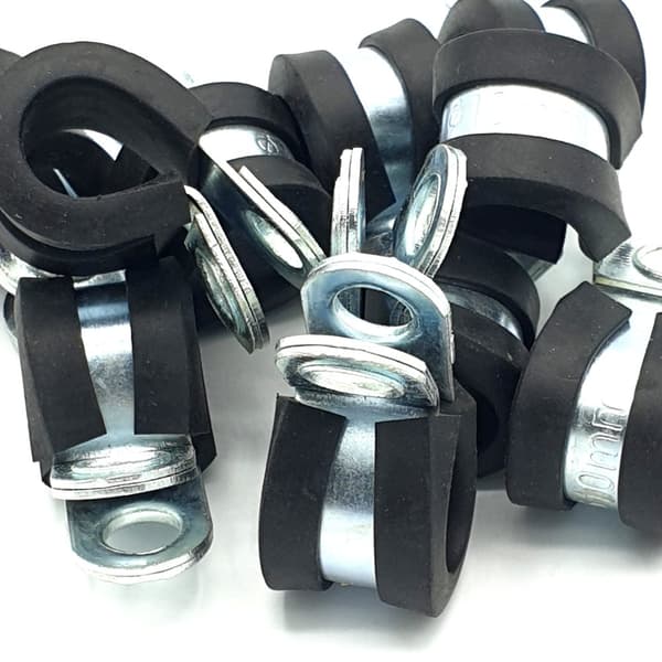 10 stk. x 10 mm gummibelagte kabel-P-klemmer i stål til slangeklemmer