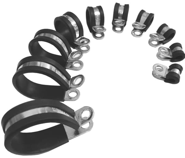 10 stk. x 19 mm gummibelagte kabel-P-klemmer i stål til slangeklemmer