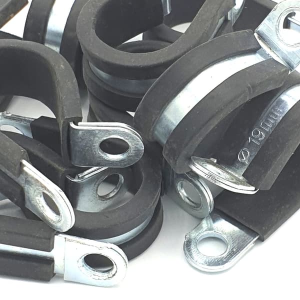 10 stk. x 19 mm gummibelagte kabel-P-klemmer i stål til slangeklemmer