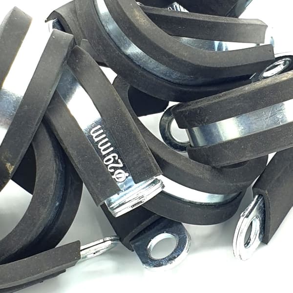 10 stk. x 29 mm gummibelagte kabel-P-klemmer i stål til slangeklemmer