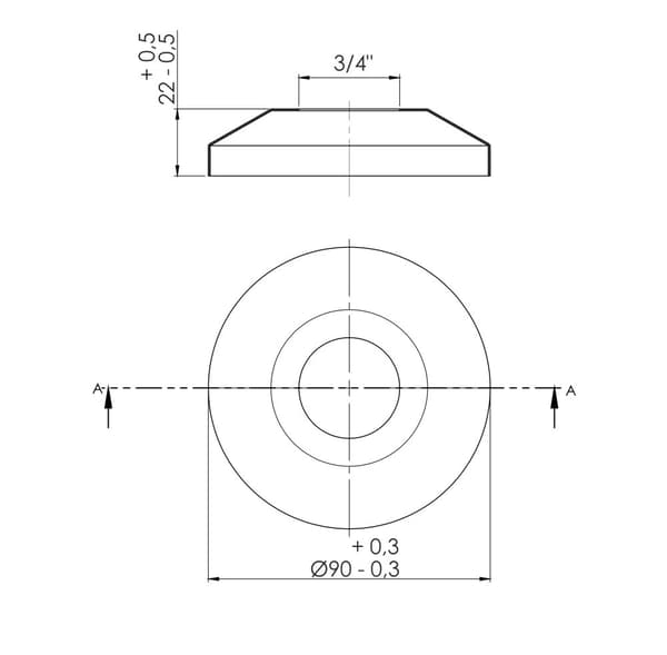 Forkromet konisk roset 3/4"", diameter 90 mm