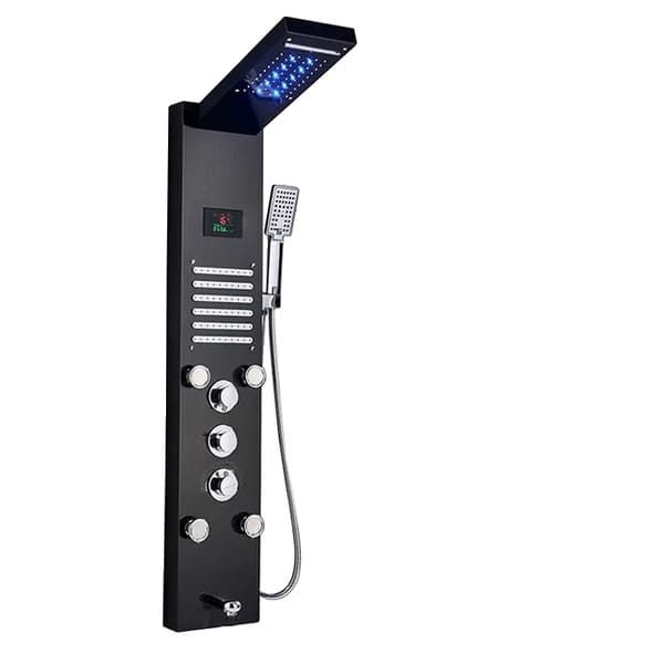 LED Duschpanel, Vattenfall Regnduschhuvud, SPA Massage Jets, Svart 8004