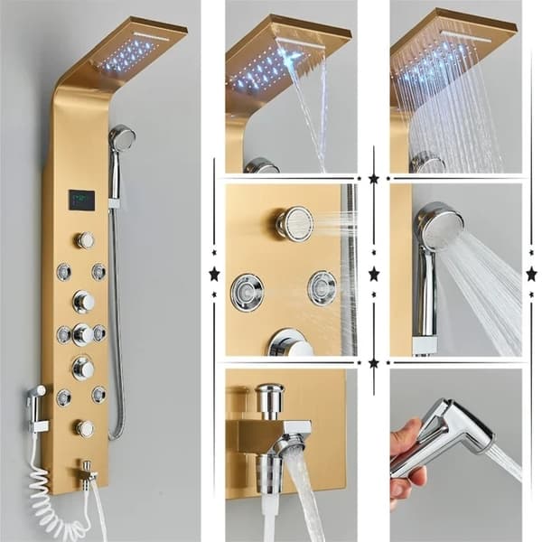 Badeværelse Brusehane, LED Regnbruser, Massage Spa, Rose Gold 8009