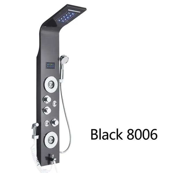 Duschpanel, LED-display, regn- och vattenfallshuvud, Svart 8009