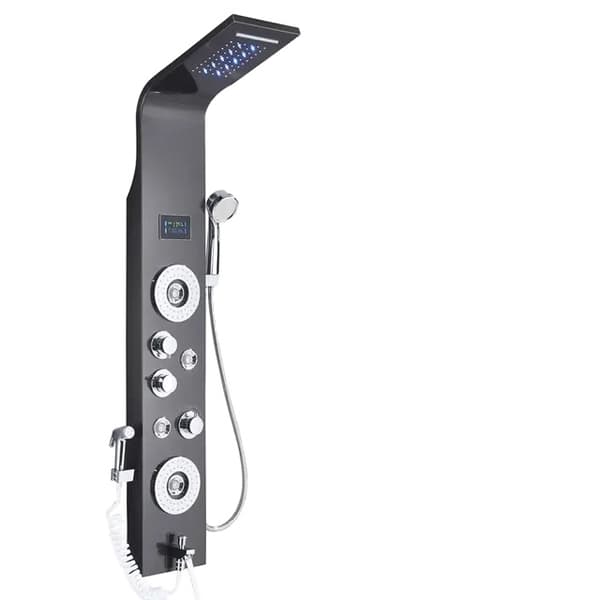 Duschpanel, LED-display, regn- och vattenfallshuvud, Svart 8009