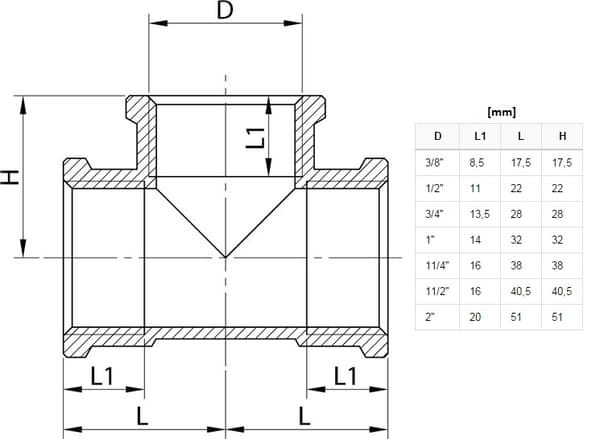 Messing-T-stykke 1/2" indvendigt