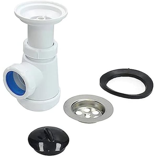 Fontastock FSKFSI004 Expanderbar kortflaska typ sifon 1-1/4" 32/40 med horisontellt utlopp och avloppsgaller och propp