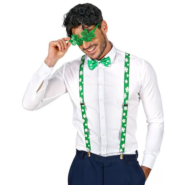 Saint Patrick's Day Set - WIDMANN - Glasögon, hängslen och fluga - Grön - 3 delar - Vuxen